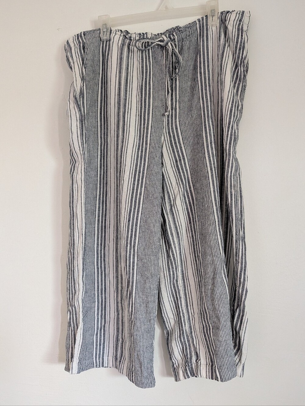 Striped Wide-Leg Linen Blend Pants - Blue & White